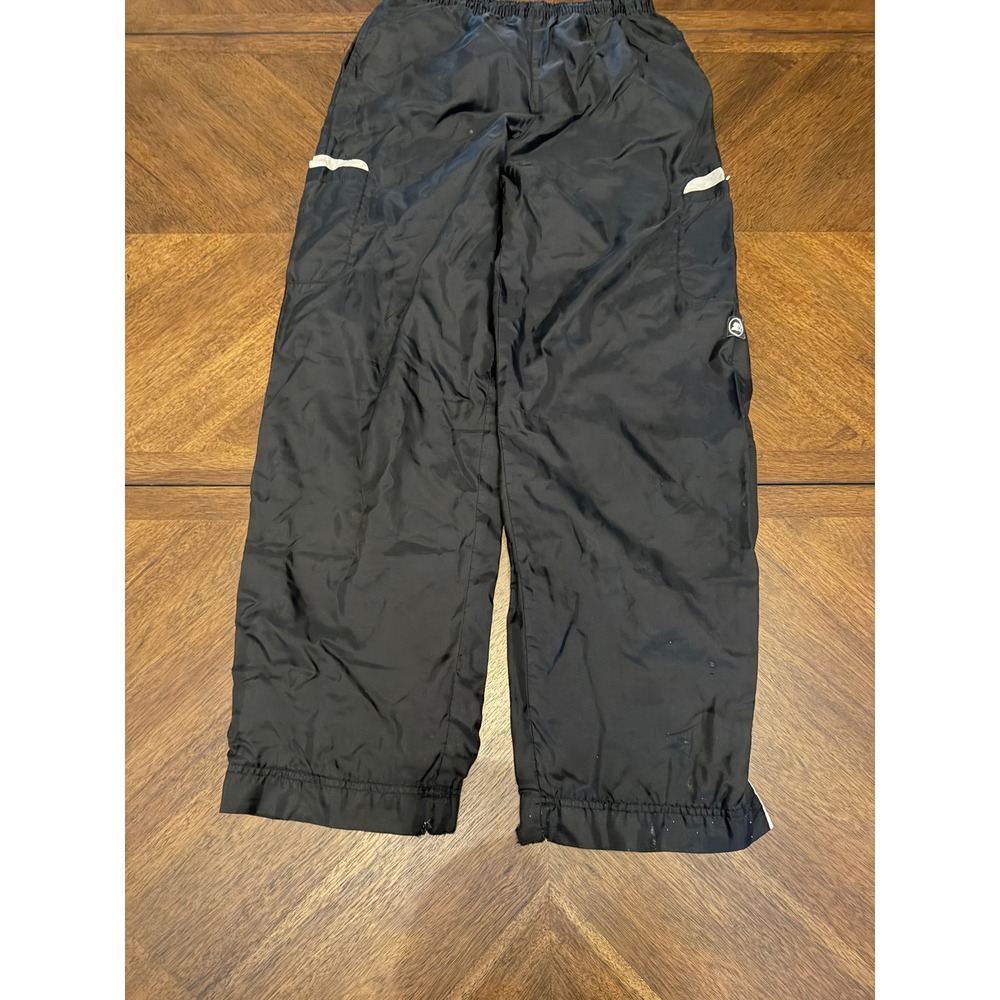Black Nylon Mesh Lined Track Pants Athletic Warm Up Trousers Side Zip Pockets